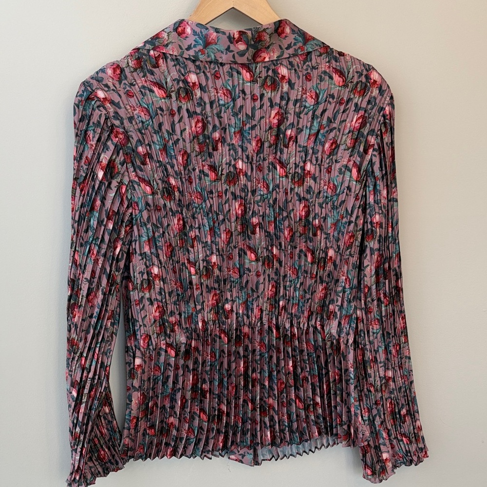 Vince Berry Blooms Pink Multicolor Floral Pleated Blouse Small - Picture 9 of 11